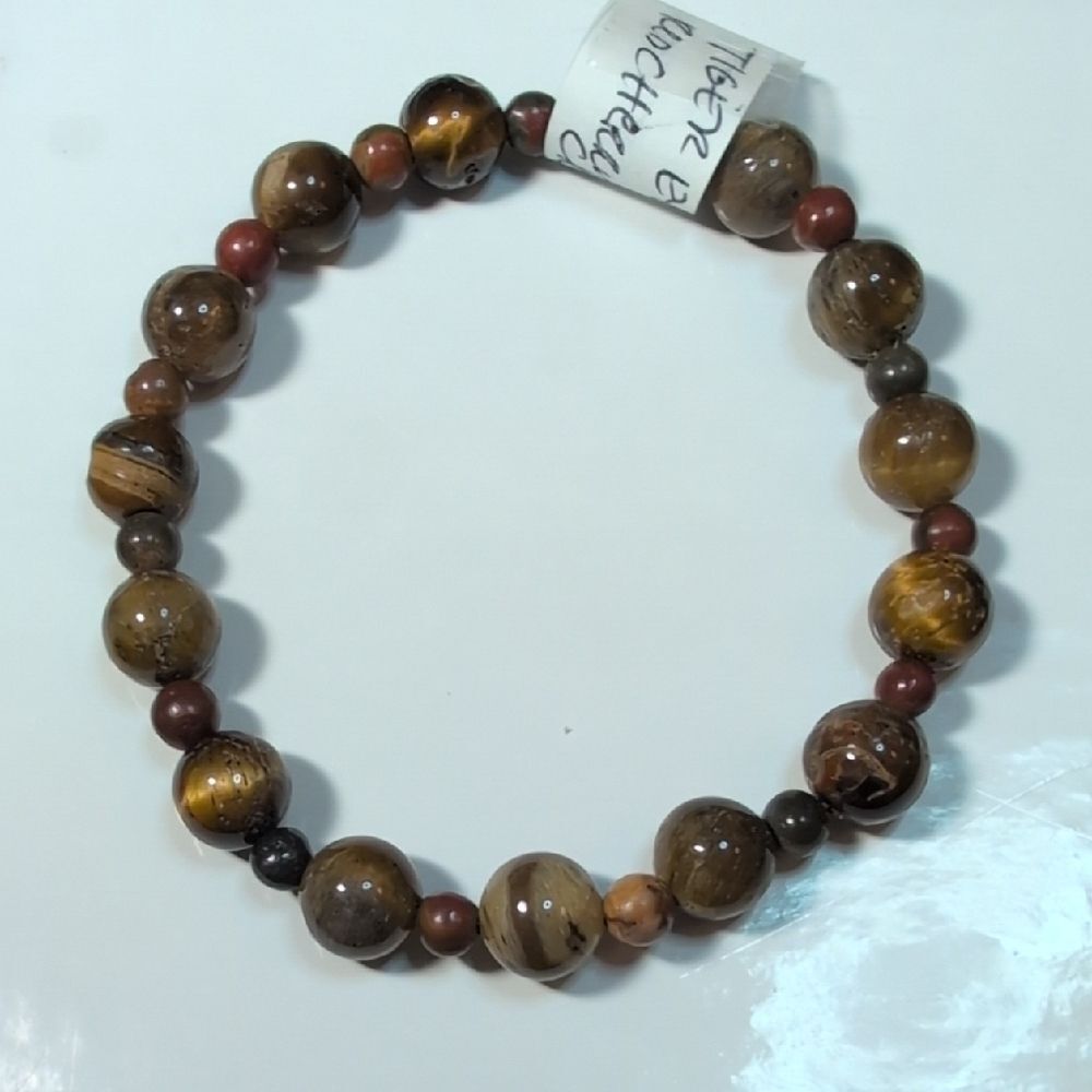 Handmade Tiger Eye with Red Cherry Creek Jasper Stretch Bracelet